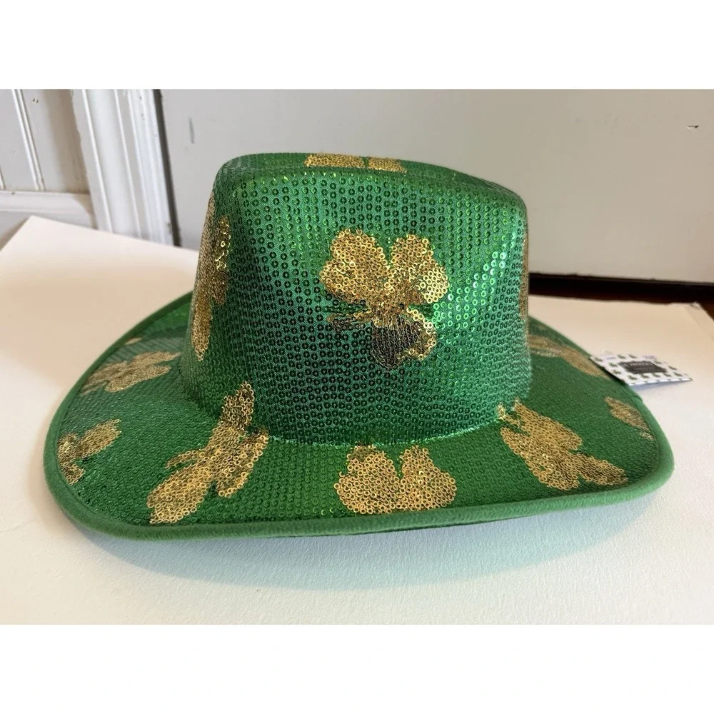 St. Patrick's Day Sequined Cowboy Hat Adult‎ Size Fits Most Plush & Fabric
